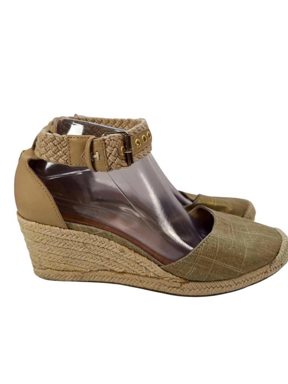 Sperry Valencia Gold Canvas Espadrille Wedge Sandals Braided Ankle Strap Size 10